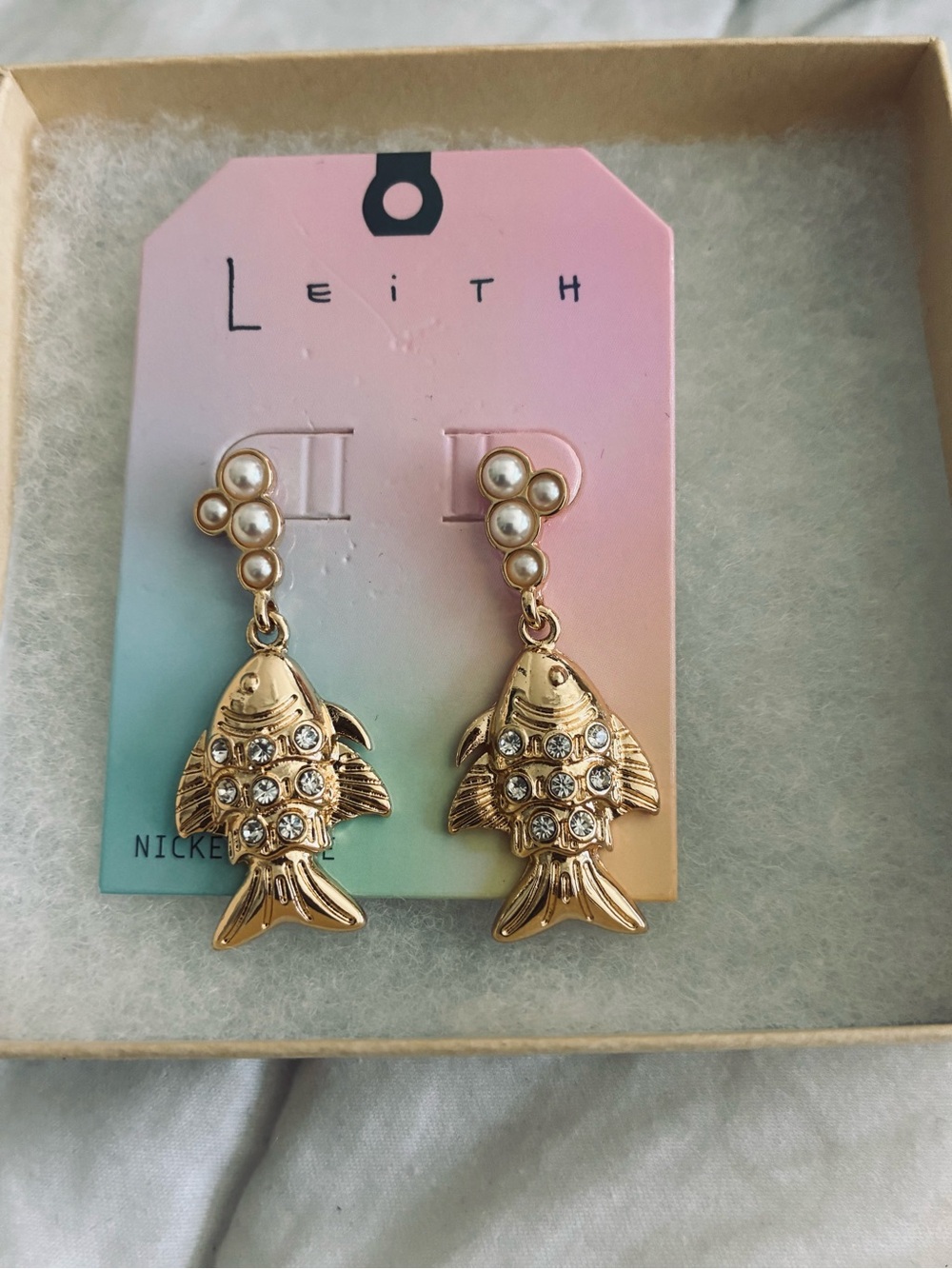Leith Gold Fish Drop Earrings with Pearl & Crystal Accents